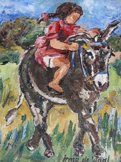 "My own little donkey!" Colourful and ready to hang! Oil by IRMA DE WAAL