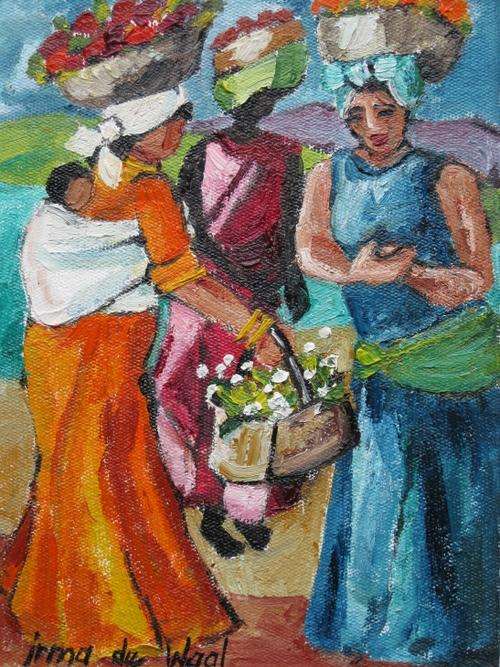 "White flowers for my friend" Colourful and ready to hang! Oil by IRMA DE WAAL