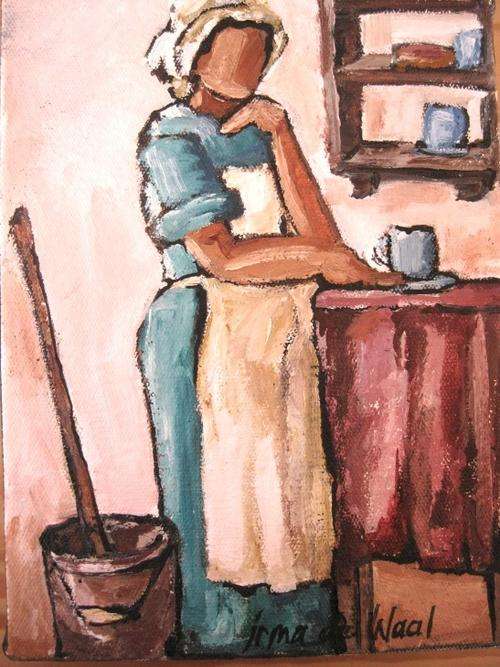 "Coffee break for Suzy" 200 x 150mm! Original oil by IRMA DE WAAL Colourful and ready to hang!