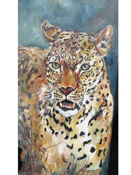 "Leopard" 800 x 400mm! LARGE!! Collectors' item OIL by IRMA DE WAAL  Ready to hang!