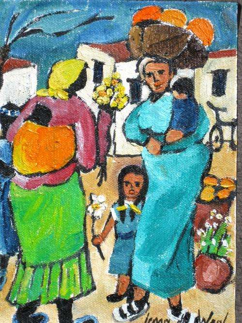 "African Friends" 200 x 150mm! Original oil by IRMA DE WAAL Colourful and ready to hang!