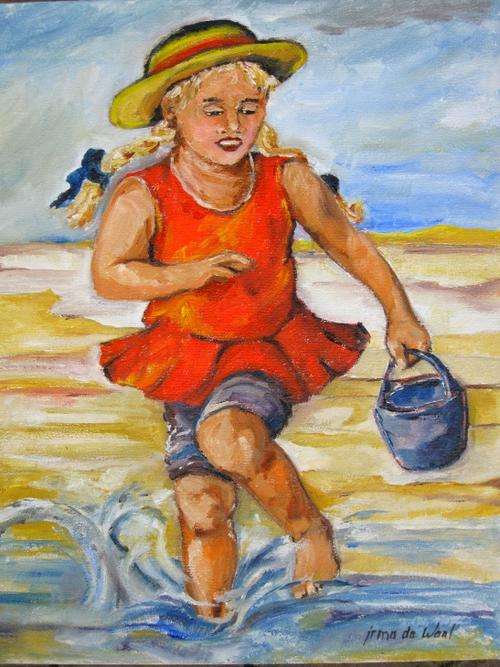 "Holiday Fun!! " 500 x 400mm! Oil by  IRMA DE WAAL Colourful and  ready to hang!