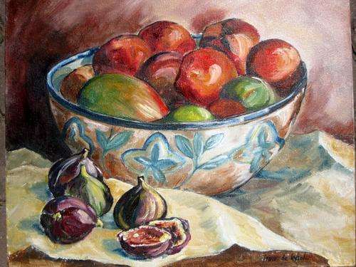 "Fresh fruit with figs" 600 x 500mm!  Original oiI by IRMA DE WAAL Hang as is!!
