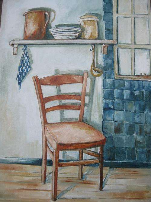"Grandma's kitchen chair" 700x 500mm! Large oiI by IRMA DE WAAL Hang as is!!