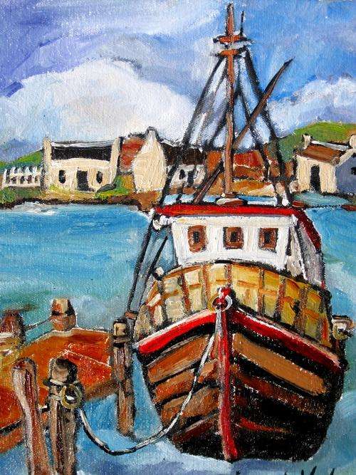 WOW! "Fish trailer at dock" Colourful and original oiI by IRMA DE WAAL Hang as is!!