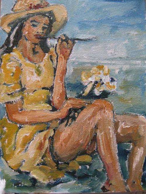 "Girl in Yellow Dress" 200 x 150mm by IRMA DE WAAL