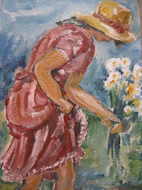 "Girl in Red Dress" 200 x 150mm by IRMA DE WAAL