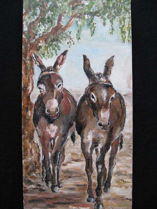 "Donkey Partners" 600x300mm Fantastic value!! Oil by IRMA DE WAAL