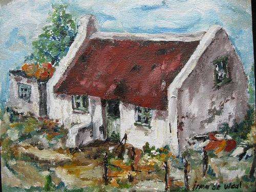"Country House with Red Roof" SPECIAL!! 300 x 250mm Original oil by IRMA DE WAAL