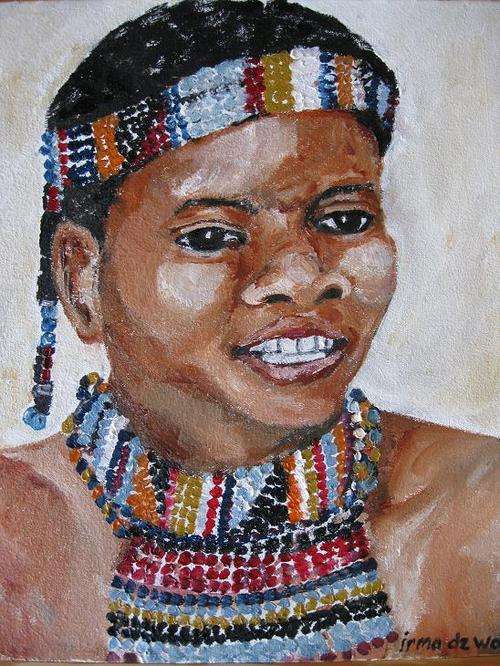 "Young Zulu Bride" 300 x 250mm Original oil by IRMA DE WAAL
