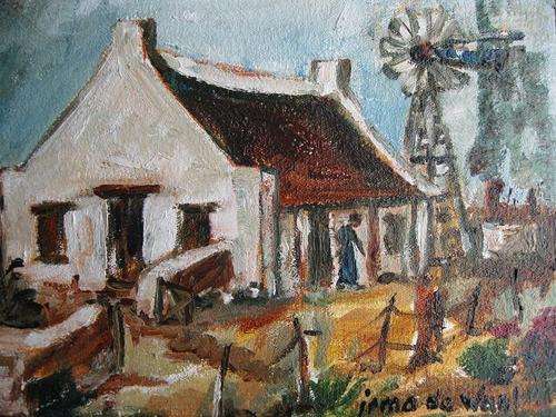 "Plaashuis in die Karoo" 200 x 150mm by IRMA DE WAAL