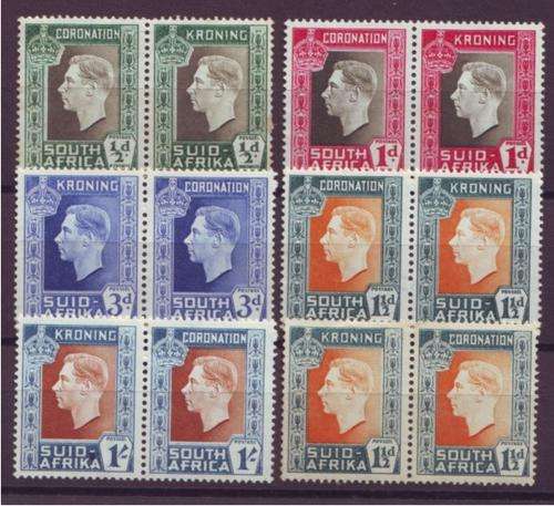 Union 1937 GVI Coronation UM Set of 5 Pairs