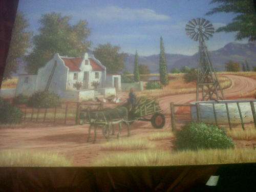 P Talane, oils on board 75x59cm Dokey Cart in front of farm house