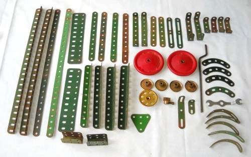 50 ASSORTED PIECES OF MECCANO-GOOD CONDITION