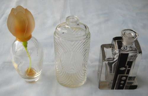 VINTAGE PERFUME BOTTLES X 3-VERY GOOD CONDITION-ONE IS ART DECO