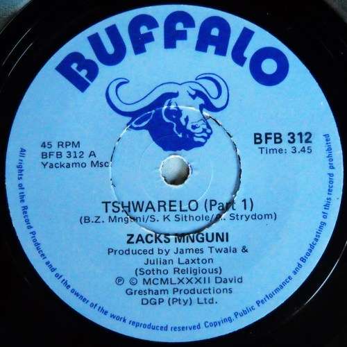 ZACKS MNGUNI - TSHWARELO (PART 1) / TSHWARELO (PART 2) - 7 SINGLE 45 - SOUTH AFRICA - EXC UNPLAYED