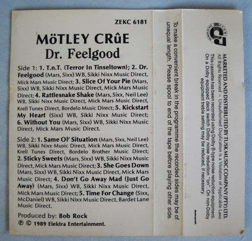 MOTLEY CRUE - DR. FEELGOOD - CASSETTE TAPE - SOUTH AFRICA - VG