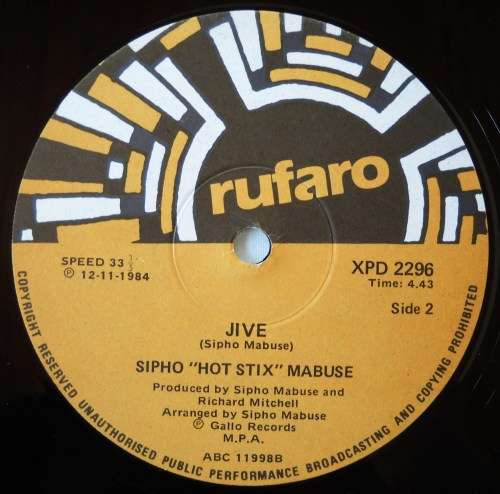 SIPHO "HOTSTIX" MABUSE - BURN OUT / JIVE - 12" MAXI - SOUTH AFRICA - VG+ / VG