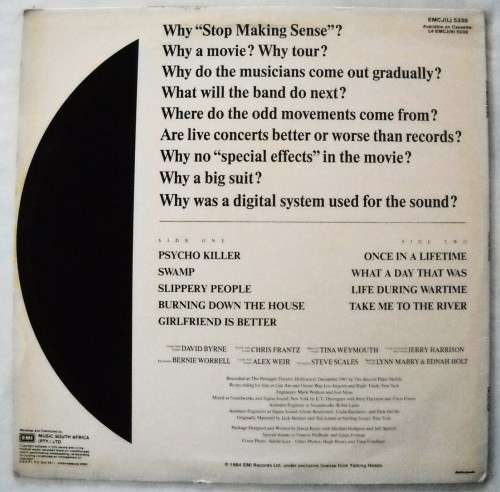 TALKING HEADS - STOP MAKING SENSE  -  LP - SOUTH AFRICA  - EXC / EXC - WITH INNER
