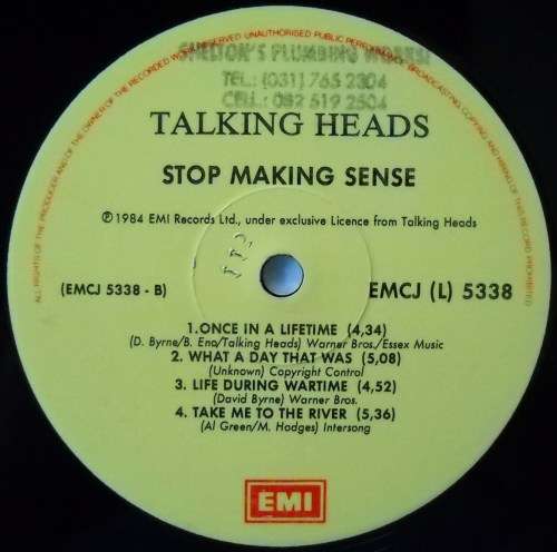 TALKING HEADS - STOP MAKING SENSE  -  LP - SOUTH AFRICA  - EXC / EXC - WITH INNER