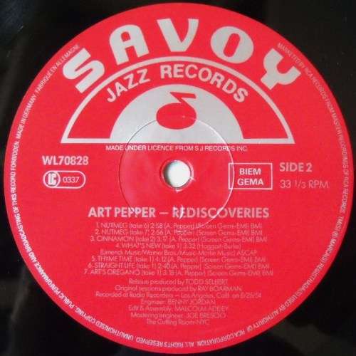 ART PEPPER - REDISCOVERIES - LP - GERMANY - EXC / VG+