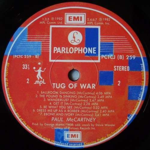 PAUL MC CARTNEY - TUG OF WAR - LP - SOUTH AFRICA - EXC / VG+  - WITH COLOUR INNER