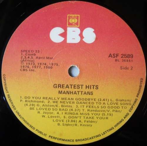 MANHATTANS - GREATEST HITS - LP - SOUTH AFRICA - EXC / VG