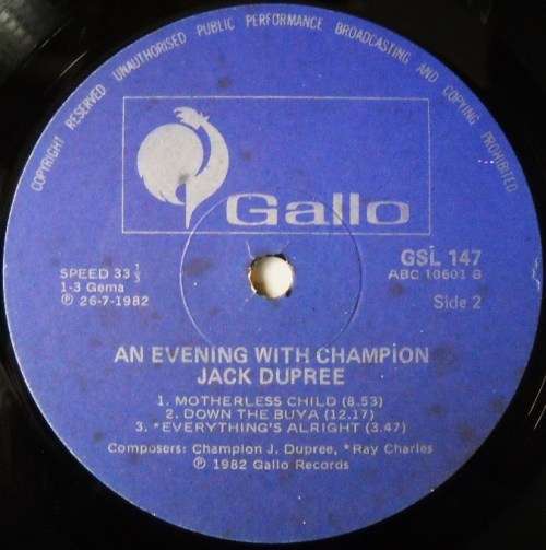 CHAMPION JACK DUPREE - AN EVENING WITH - LP - SOUTH AFRICA - EXC / G