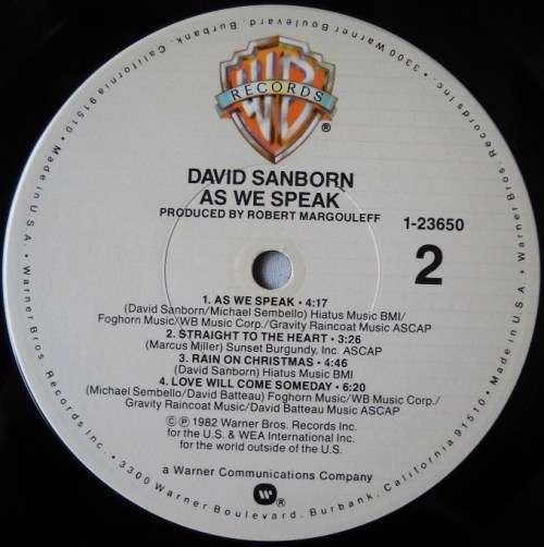 DAVID SANBORN - AS WE SPEAK - LP - USA - EXC / G