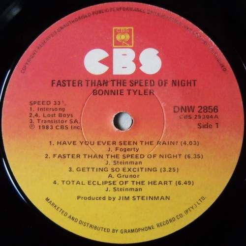 BONNIE TYLER - FASTER THAN THE SPEED OF LIGHT - LP - SOUTH AFRICA - EXC / EXC