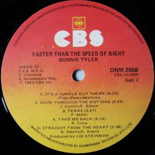 BONNIE TYLER - FASTER THAN THE SPEED OF LIGHT - LP - SOUTH AFRICA - EXC / EXC