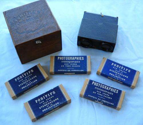 ANTIQUE C 1904 STEREOSCOPE VIEWER with 67 GLASS SLIDES-LOVELY CONDITION