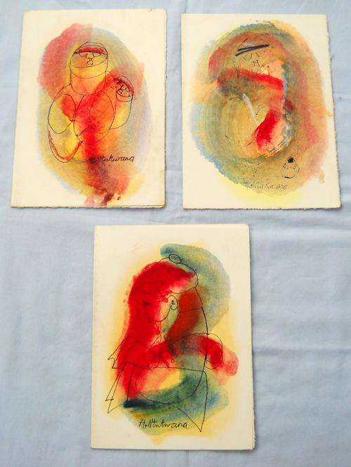 HARGREAVES NTUKWANA-3 Original Hand Painted Cards-STUNNING WATER COLOURS-AFRICAN ETHNIC ART PAINTING