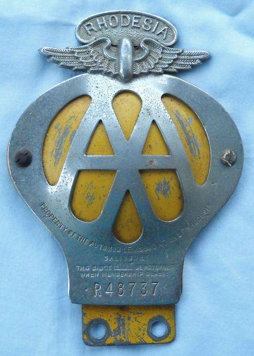 RHODESIA AA CAR BADGE-SALISBURY