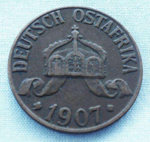 1907- GERMAN EAST AFRICA-1 HELLER COIN-COPPER-EXCELLENT CONDITION-DEUTSCH OSTAFRIKA