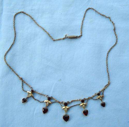 VICTORIAN-ROSE GOLD & GARNETS & SEED PEARLS NECKLACE-LOVELY ITEM-CIRCA 1900