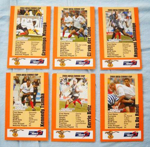 6 x 2004 RUGBY CURRIE CUP CARDS-FREE STATE CHEETAHS-INCL OS DU RANDT-EXCELLENT CONDITION