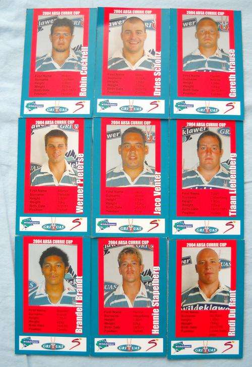 9 x 2004 RUGBY CURRIE CUP CARDS-GRIQUAS-INCL. TIAAN LIEBENBERG-EXCELLENT CONDITION