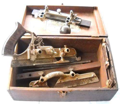 STANLEY No 45 PLANE & 18 CUTTERS-SEVEN PLANES IN ONE-VERY GOOD CONDITION IN ORIGINAL BOX