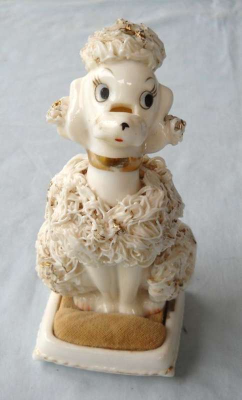 RARE-SPAGHETTI DOG / POODLE-PIN CUSHION & SCISSORS HOLDER-VERY GOOD CONDITION