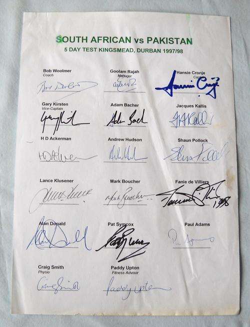 1997 / 98-PROTEAS V PAKISTAN-S AFRICA AUTOGRAPH SHEET-17 ORIGINAL SIGNATURES-EXCELLENT CONDITION