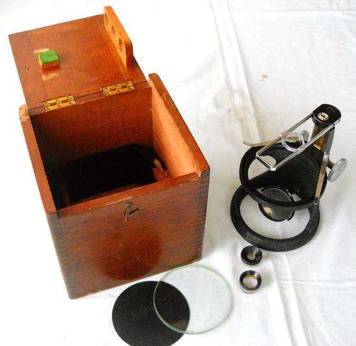 RARE-ANTIQUE SIMPLE FIELD MICROSCOPE-C. BAKER-IN ORIGINAL WOODEN BOX-EXCELLENT CONDITION