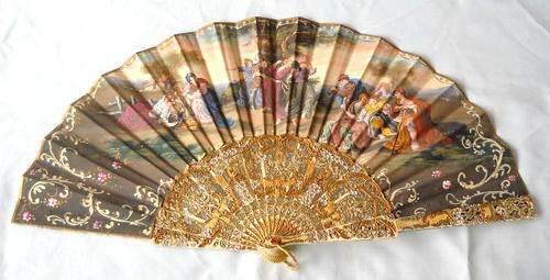 LOVELY ANTIQUE SPANISH HAND HELD FAN-HAND PAINTED & SIGNED-c1920.s-EXCELLENT CONDITION