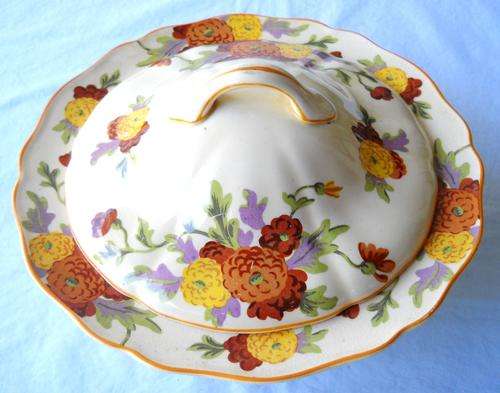 ROYAL DOULTON-MARIGOLD-RIMMED SOUP TUREEN & LID-PATTERN D5126-24.5 CM WIDE-c1902-EXCELLENT CONDITION