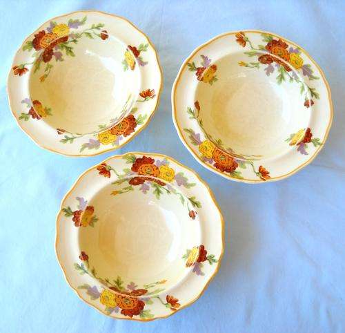 ROYAL DOULTON-3 X RIMMED SOUP / CEREAL BOWLS-MARIGOLD-PATTERN D5126-16 CM WIDE-c1902-EXCELLENT COND