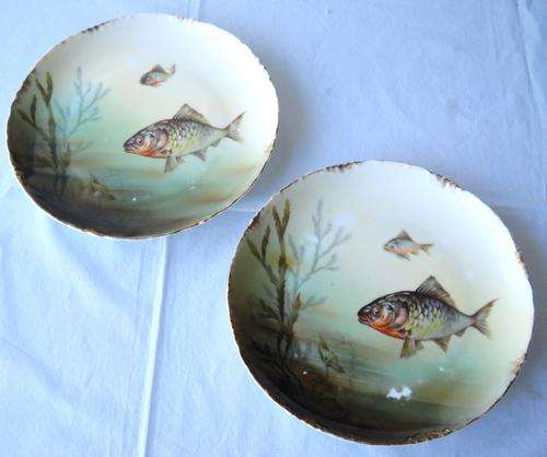 2 X ROSENTHAL-DINNER PLATES-VERSAILLES-FISH THEME-23 CM-GILDED-c1920s-GREAT CONDITION