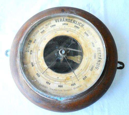 VINTAGE COPPER & WOOD NAUTICAL BAROMETER-GERMAN-WALL MOUNT