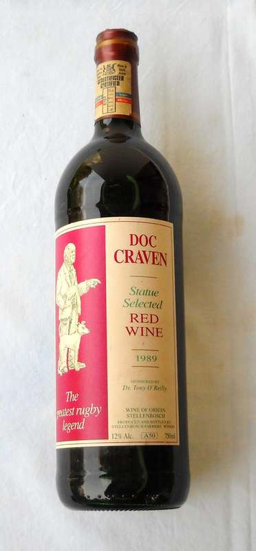 COMMEMORATIVE DOC CRAVEN-RUGBY-BOTTLE OF RED WINE-1989-LOVELY CONDITION