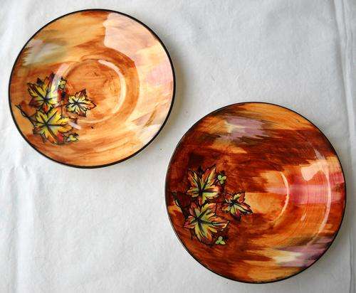 H & K TUNSTALL-AUTUMN TINTS PATTERN-2 X HAND PAINTED SAUCERS-c1930s-EXCELLENT CONDITION