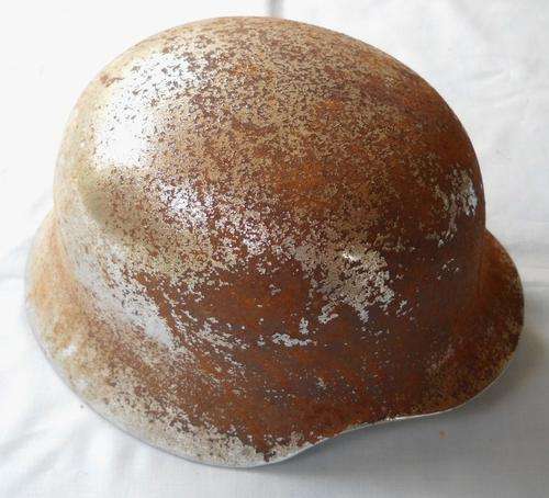 GERMAN WWII-STEEL ARMY HELMET & INNER LEATHER LINING-MOTOR BIKER HELMET-VERY GOOD CONDITION